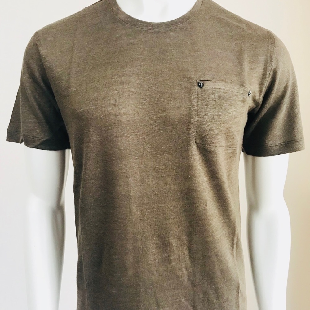 KHAKI LINEN T-SHIRT WITH CHEST POCKET